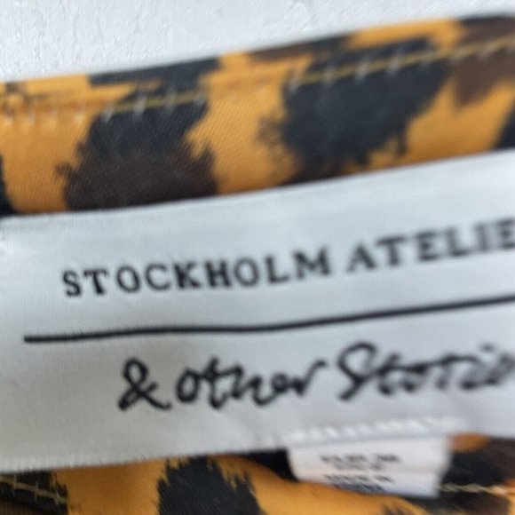 & Other Stories Skirt Size 10 EUR 38 Orange Leopard Print Satin Midi - Picture 9 of 10